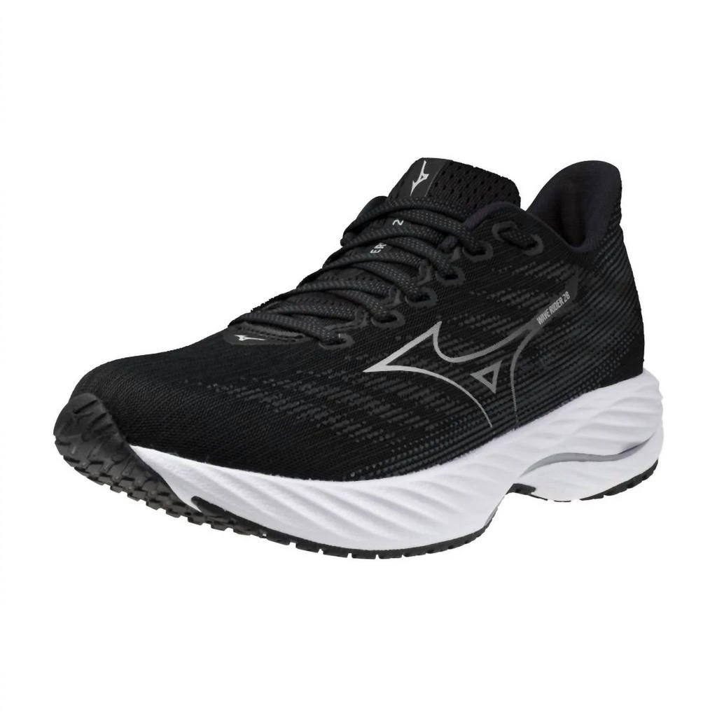 Mizuno Women
s Wave Rider 28 Running Shoe In Black-Harbor Mist