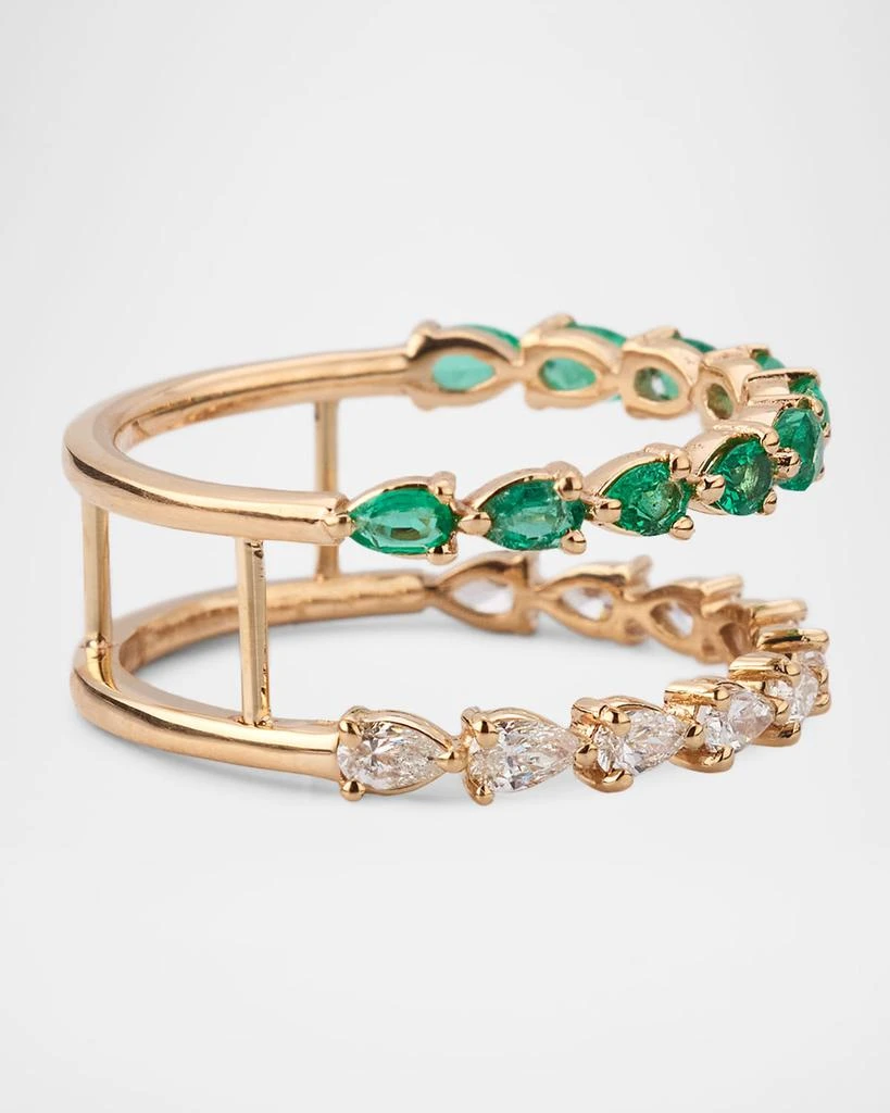 LANA Green Emerald and Pear Diamond Double Band Ring, Size 6 4
