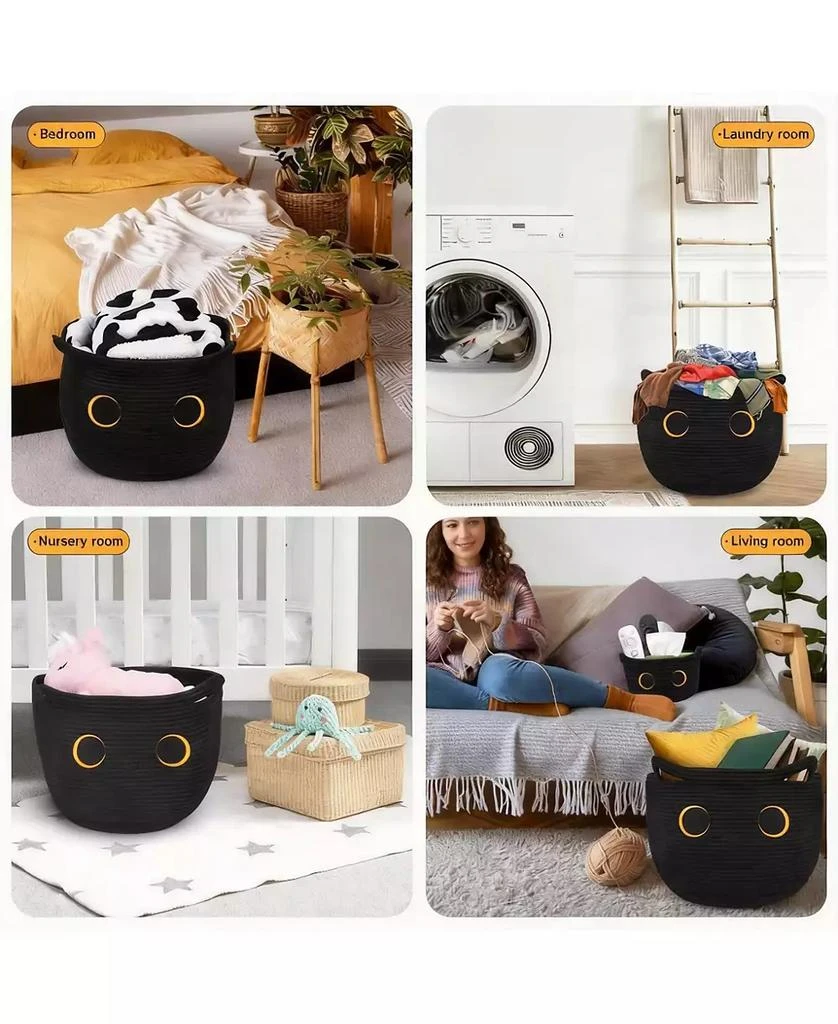 YIGII Cotton Rope Basket with Black Cat Design - Multi-Use Storage for Home, Office, Nursery 3