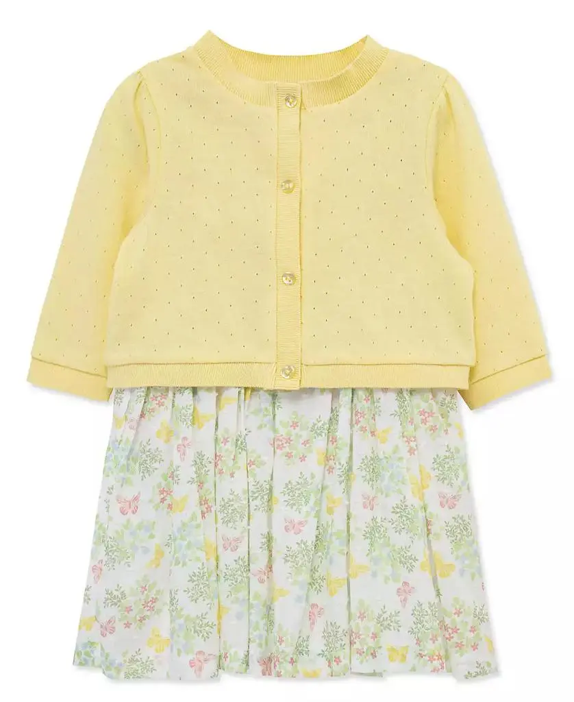 Little Me Baby Girls' Sleeveless Dress, Cardigan and Diaper Cover, 3-Piece Set