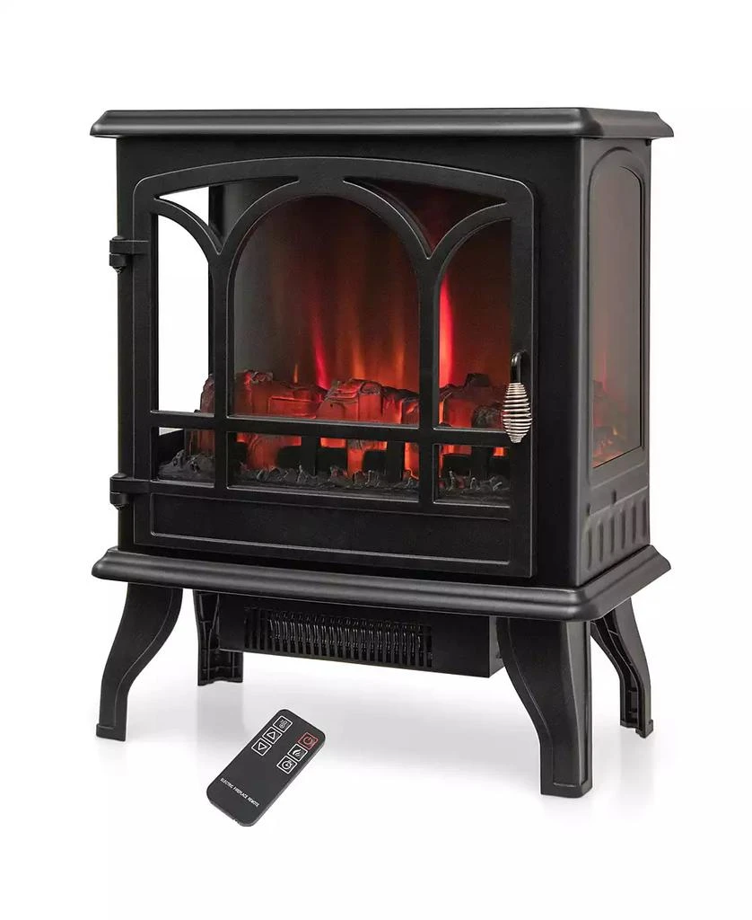 SUGIFT 1400W Electric Stove Heater with 3-Level Flame Effect and 3-Sided View-Black