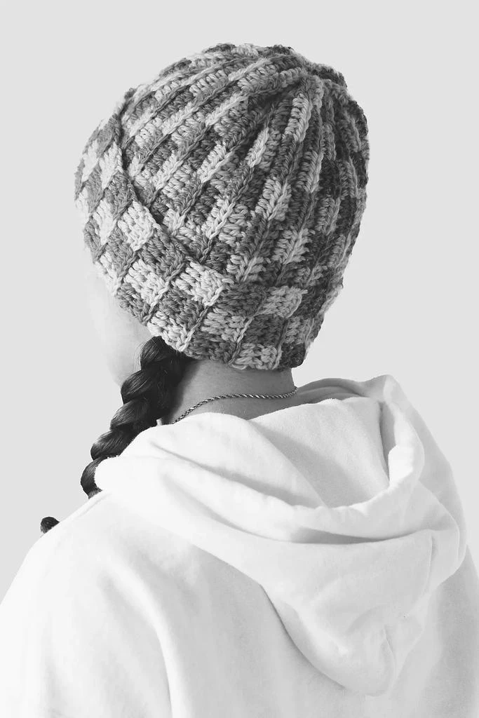 MARVES new york Checkered Crochet Ribbed Beanie MARVES new york MARVES new york Crochet Checkered Wool  main image 2