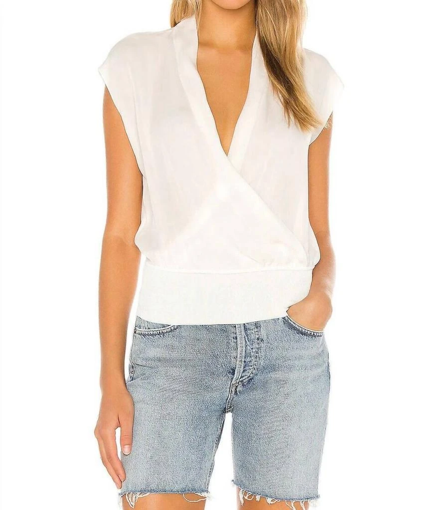 Theory Draped Combo V Neck Silk Sleeveless Blouse In Ivory 1
