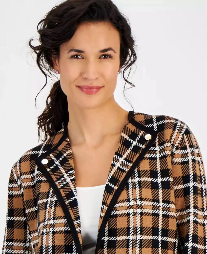 Kasper Women's Plaid Collarless Long-Sleeve Sweater 4