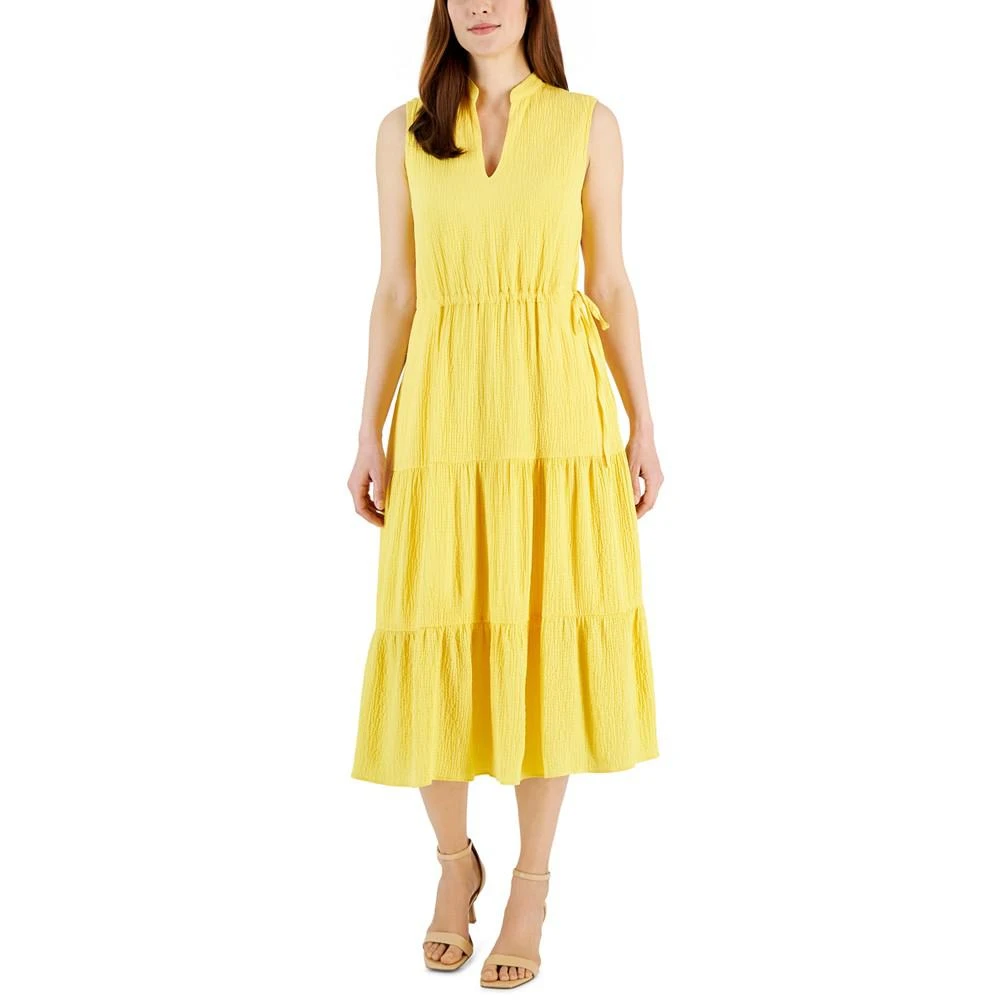 Anne Klein Women's Split-Neck Sleeveless Tiered Midi Dress 1