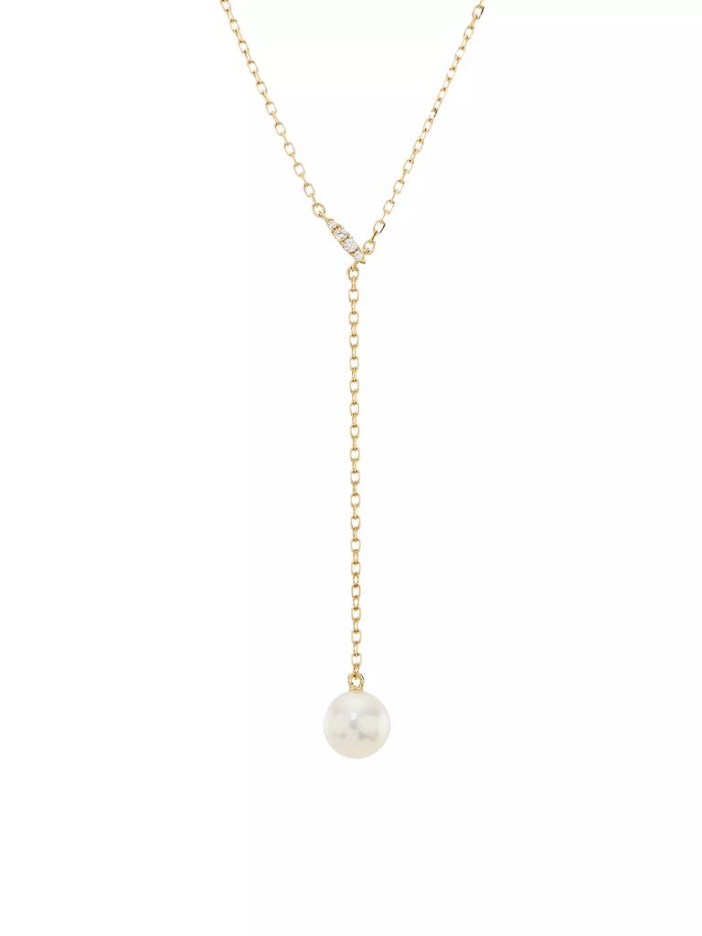 Mikimoto Classic 18K Yellow Gold, Akoya Pearl & 0.03 TCW Diamond Y Necklace