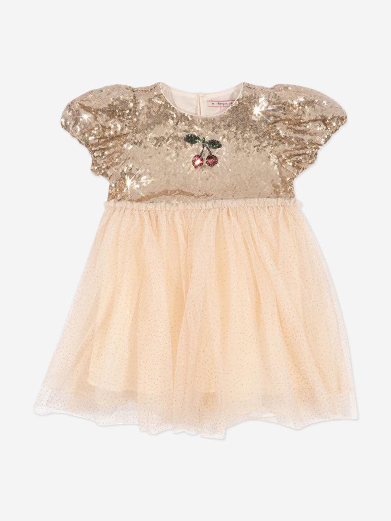 Konges Slojd Girls Starla Puff Sleeve Dress in Gold