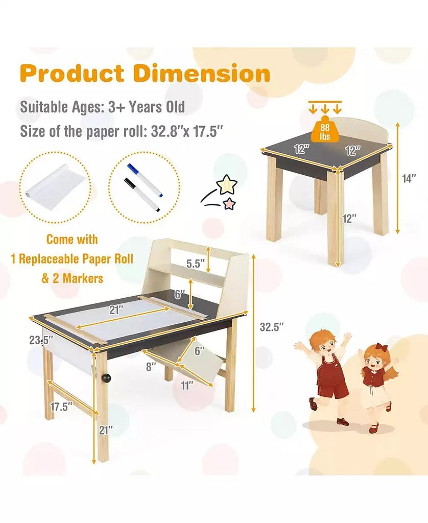 GOUUN Kids Art Table and Chairs Set with Paper Roll and Storage Bins 8