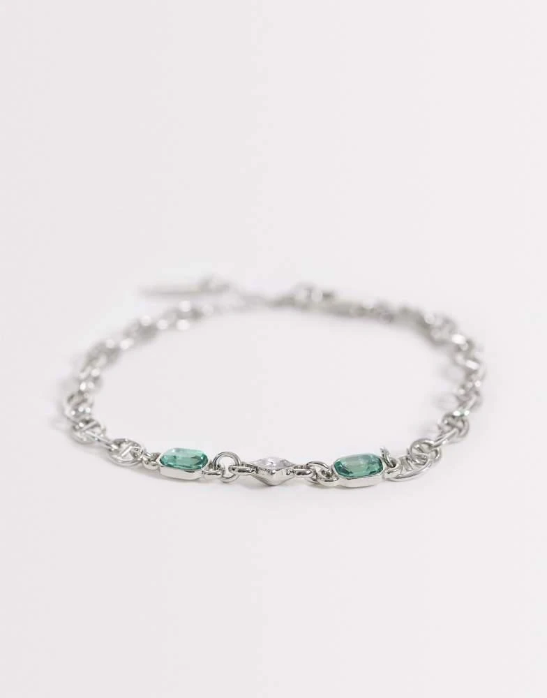 ASOS ASOS DESIGN green and crystal stone chain bracelet in silver