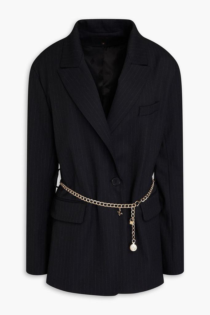 Maje Belted pinstriped crepe blazer