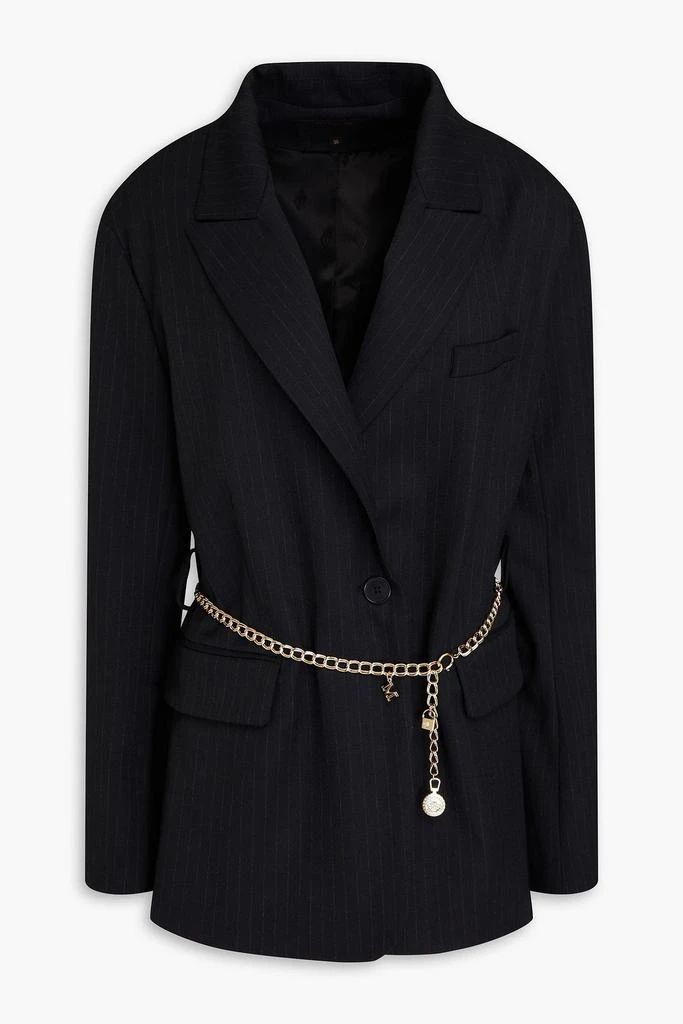 MAJE Belted pinstriped crepe blazer 1