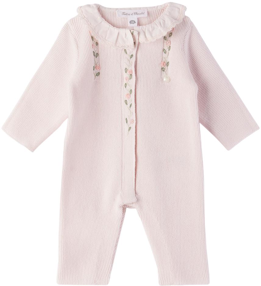 Tartine et Chocolat Baby Pink Embroidered Jumpsuit