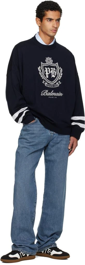 Balmain Navy College Emblem Knit Sweater 4