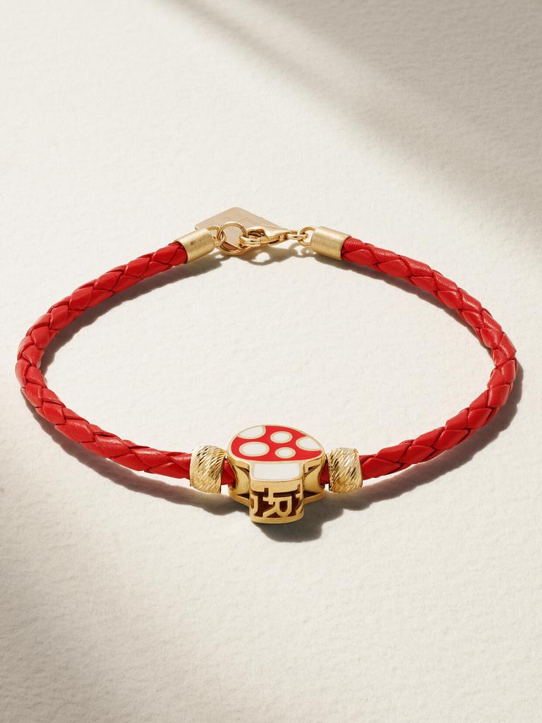 Lauren Rubinski Mushroom 14k 黄金、搪瓷、皮革手绳