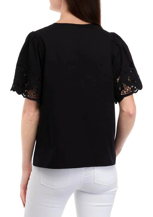 Anne Klein Klein Womens Short Flutter Sleeve Embroidered Blouse 2