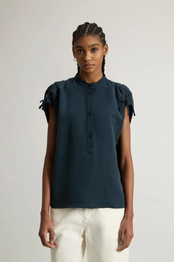 Woolrich Linen-Blend Blouse with Band Collar - Women - Beige 1