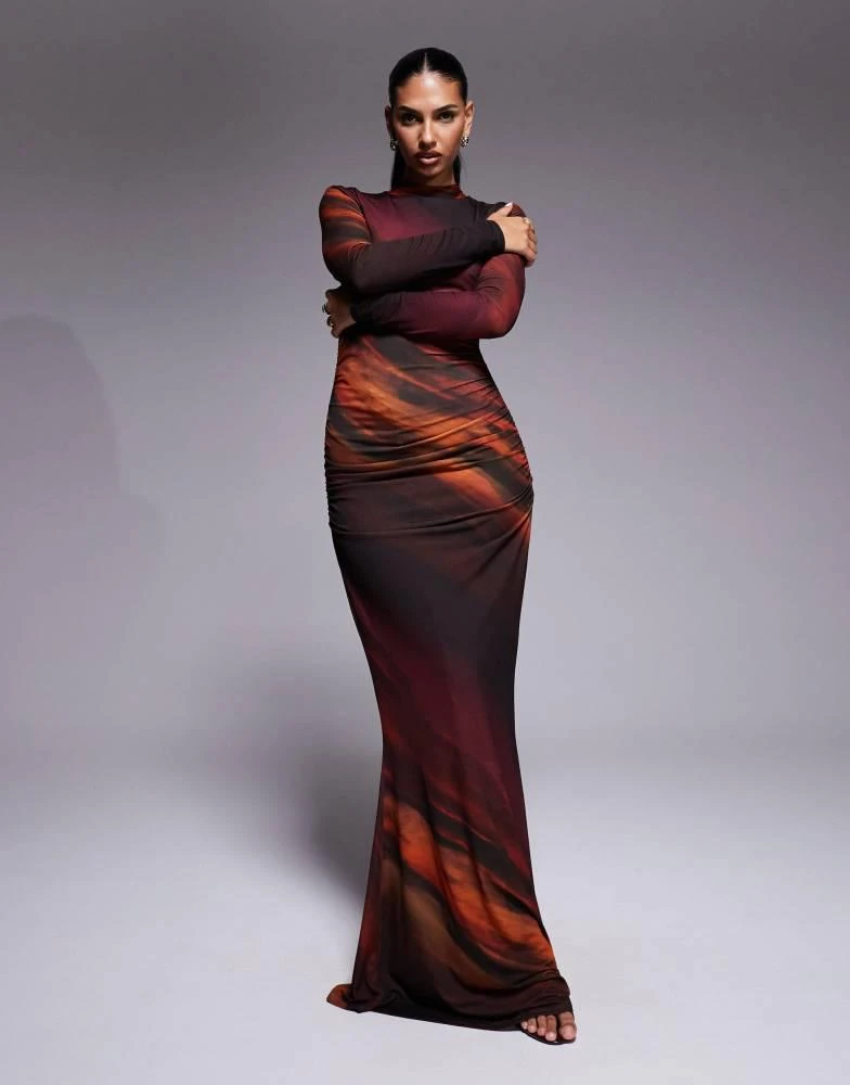 Shop TFNC mesh high neck ruched side maxi dress in burgundy ombre on Sale  at BeyondStyle  Get 16% Off TFNC mesh high neck ruched side maxi dress in burgundy  ombre with