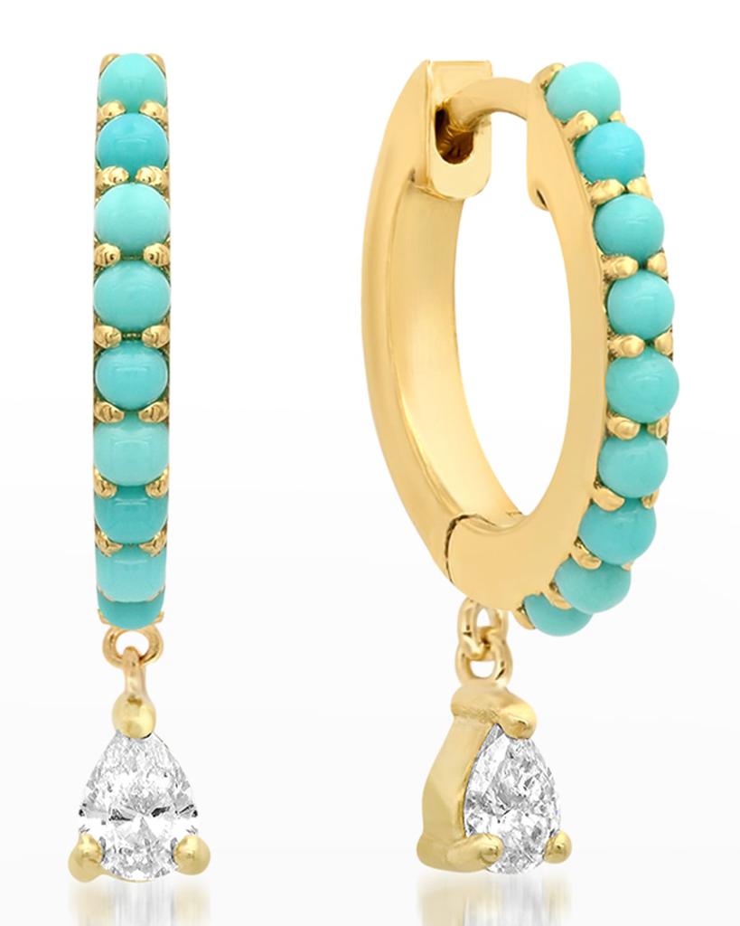 Jennifer Meyer Small Turquoise Huggie Earrings with Pear-Cut Diamond Drop