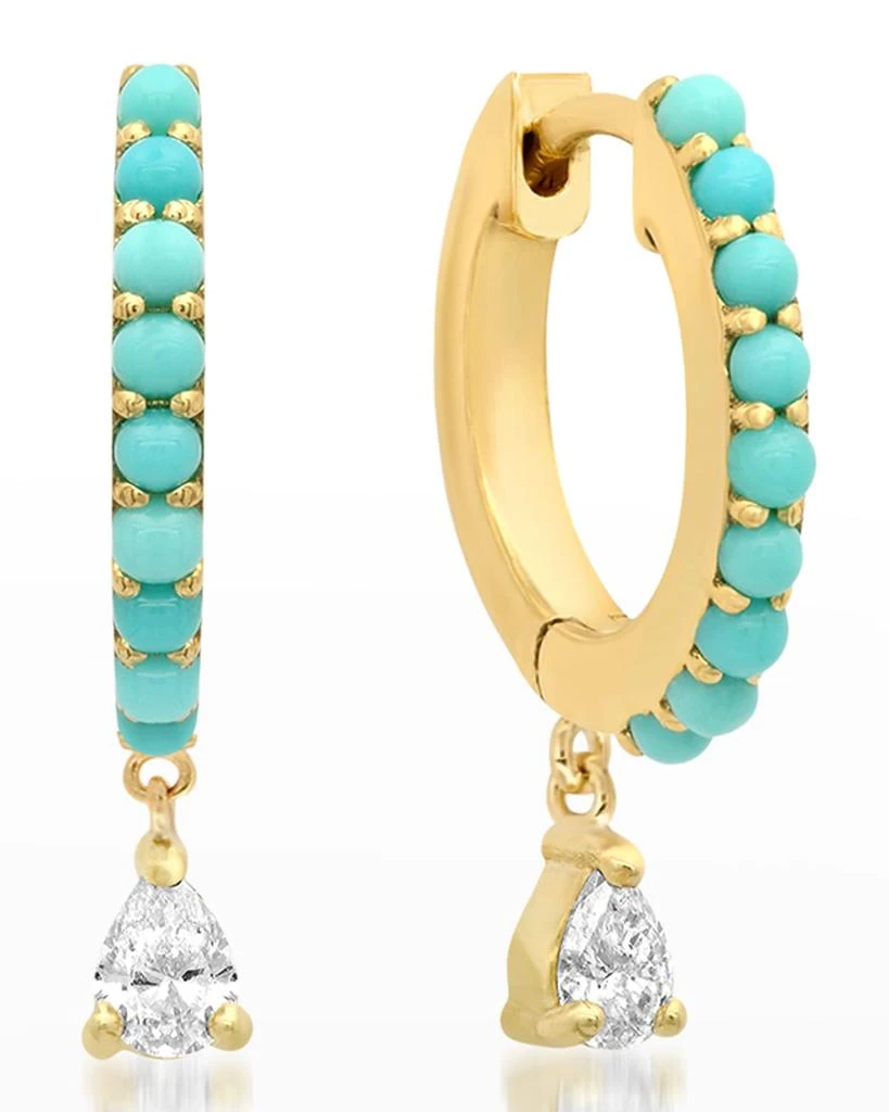 Jennifer Meyer Small Turquoise Huggie Earrings with Pear-Cut Diamond Drop 1