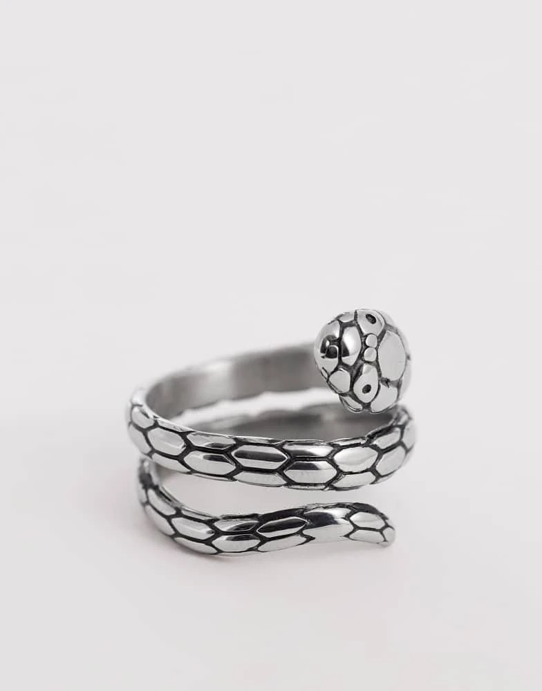 ASOS ASOS DESIGN waterproof stainless steel snake wrap around ring in silver