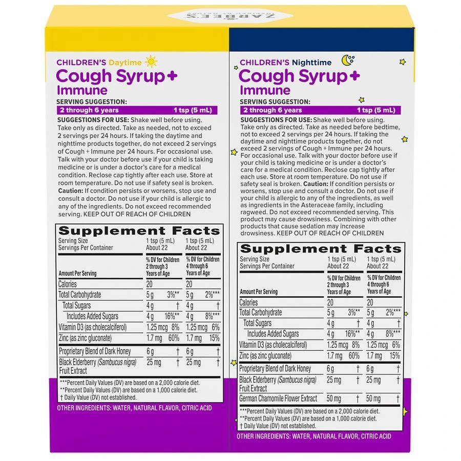 ZarBee's Naturals Children's Cough Syrup + Immune Day & Night Pack Natural Mixed Berry 4