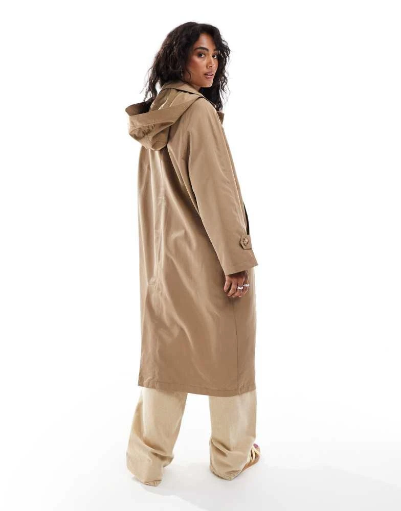 Stradivarius Stradivarius relaxed trench coat with hood in beige 3