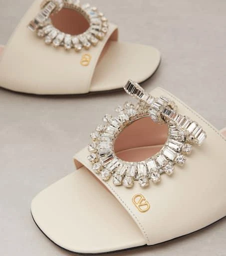 Valentino Adamantine embellished leather slides 5