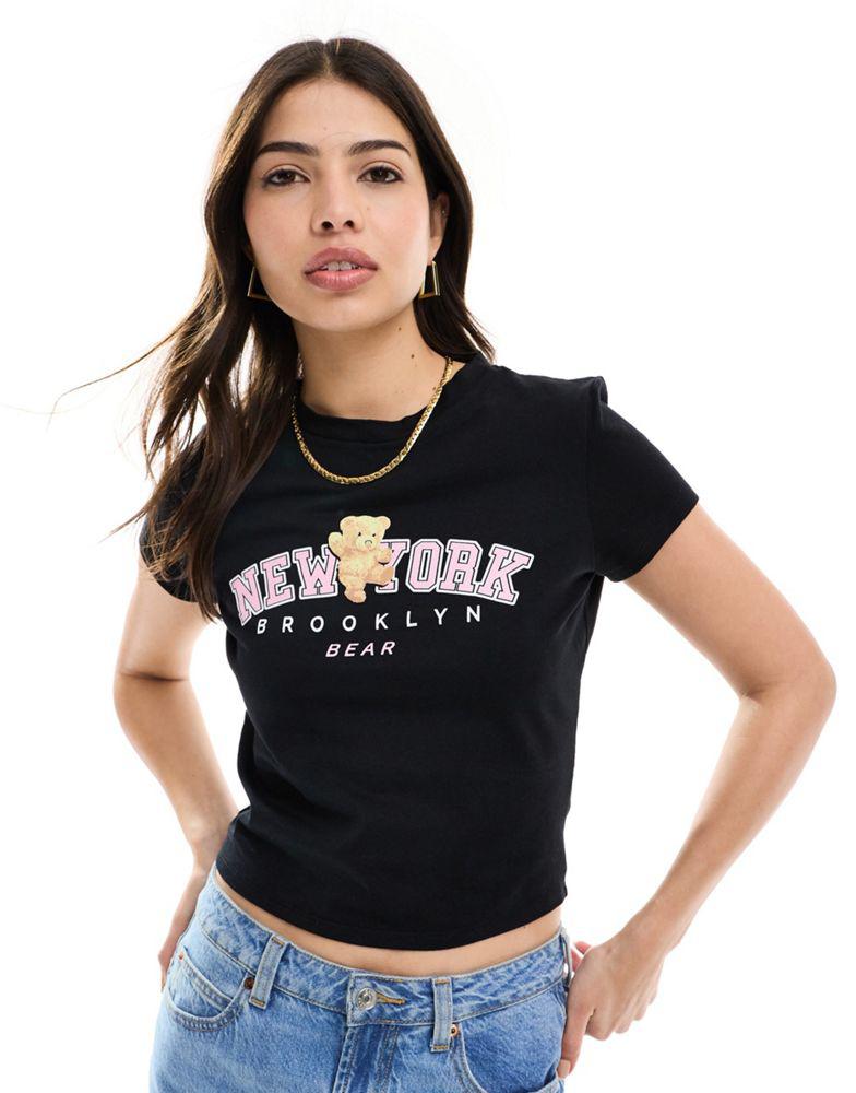 ASOS DESIGN ASOS DESIGN baby tee with new york brooklyn bear graphic in black