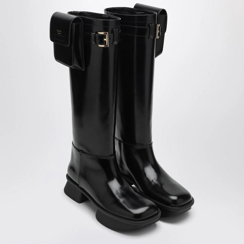 Prada Black leather boot with pouch 2