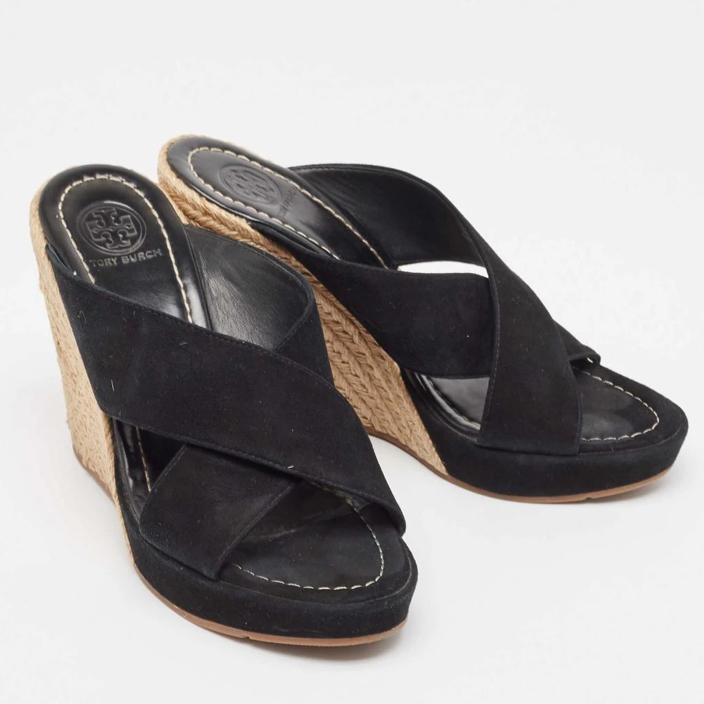 Tory Burch Tory Burch Black Suede Kristen Espadrille Wedge Sandals Size 37 4