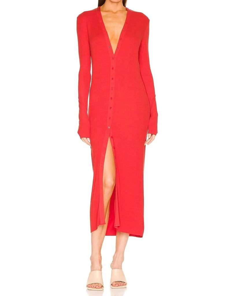 Enza Costa Silk Rib L/s Cardigan Midi In Blood Orange 1