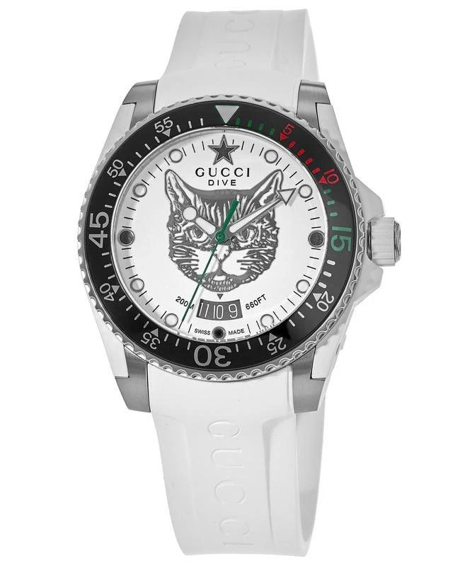 Gucci Gucci Dive White Tiger Dial White Rubber Men's Watch YA136329 1