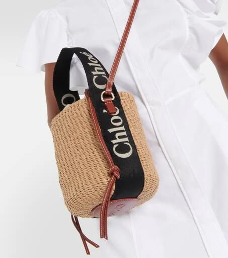 Chloé Woody Mini leather-trimmed bucket bag 2
