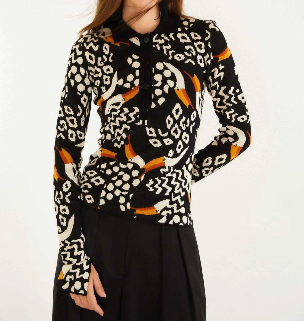 Farm Rio Farm Rio - Tucanissimo Long Sleeve Polo Knit Top