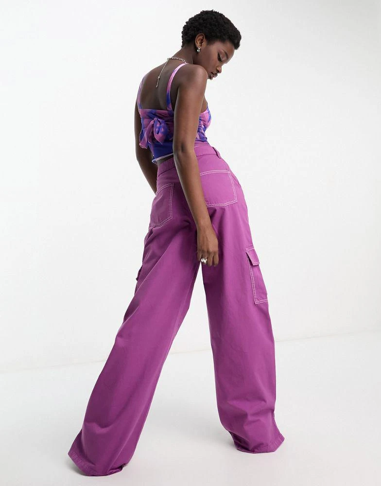 Native Youth Native Youth straight leg twill cargo trouser co-ord in purple 4