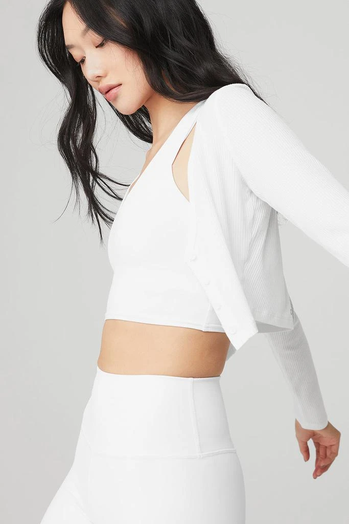 Alo Ribbed Cropped Whisper Cardigan - White 4