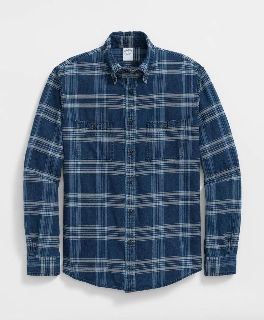 Brooks Brothers Denim Yard Work Shirt in Bold Indigo Plaid Cotton