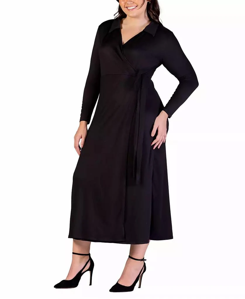 24seven Comfort Apparel Plus Size Collared Wrap Maxi Dress 4