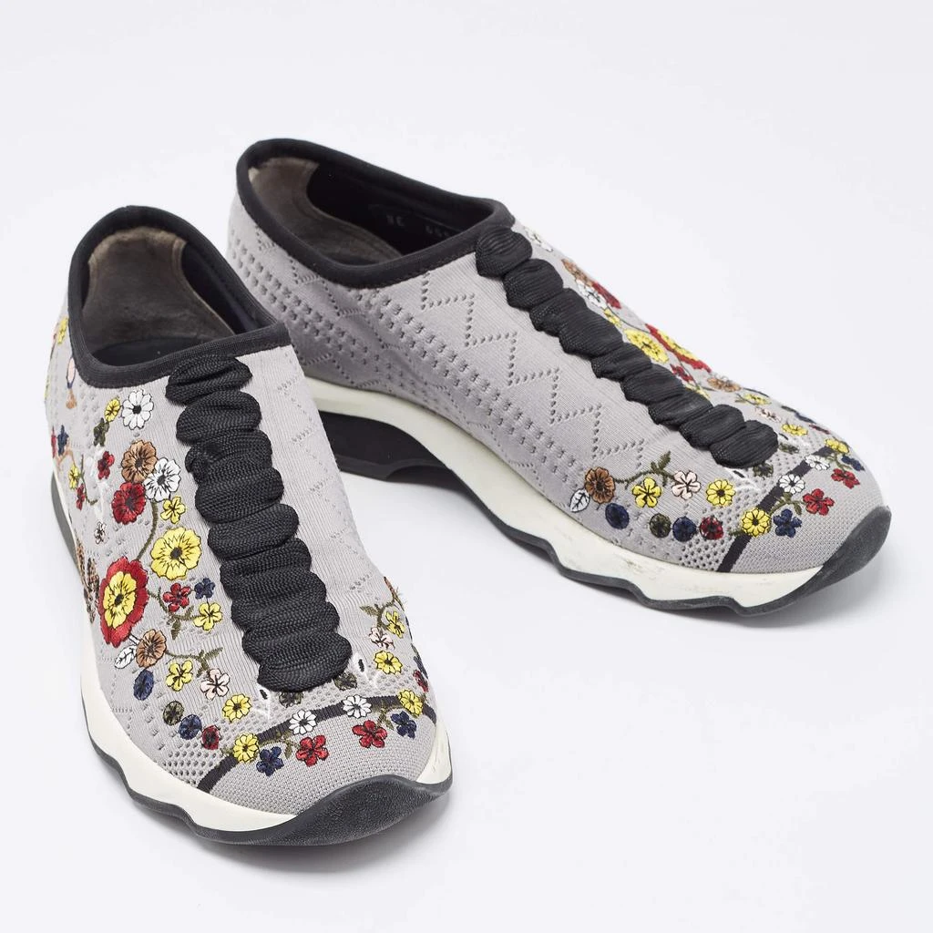Fendi Fendi Grey Floral Embroidered Knit Fabric Slip On Sneakers Size 38 4