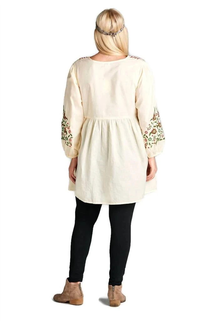 Velzera Floral Embroidered Peasant Dress In Cream 2