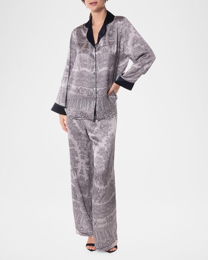 Christine Lingerie Bardot Floral-Print Silk Charmeuse Pajama Set
