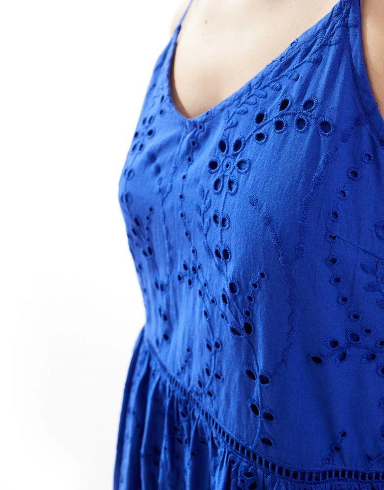 Y.A.S. YAS broderie maxi cami dress in blue - MBLUE 4