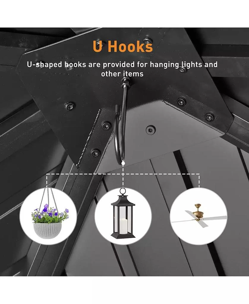 Aoodor 10 x 10 ft Wooden Frame Gazebo with Galvanized Metal Hardtop Roof, Outdoor Patio Gazebo with Charging Socket 7