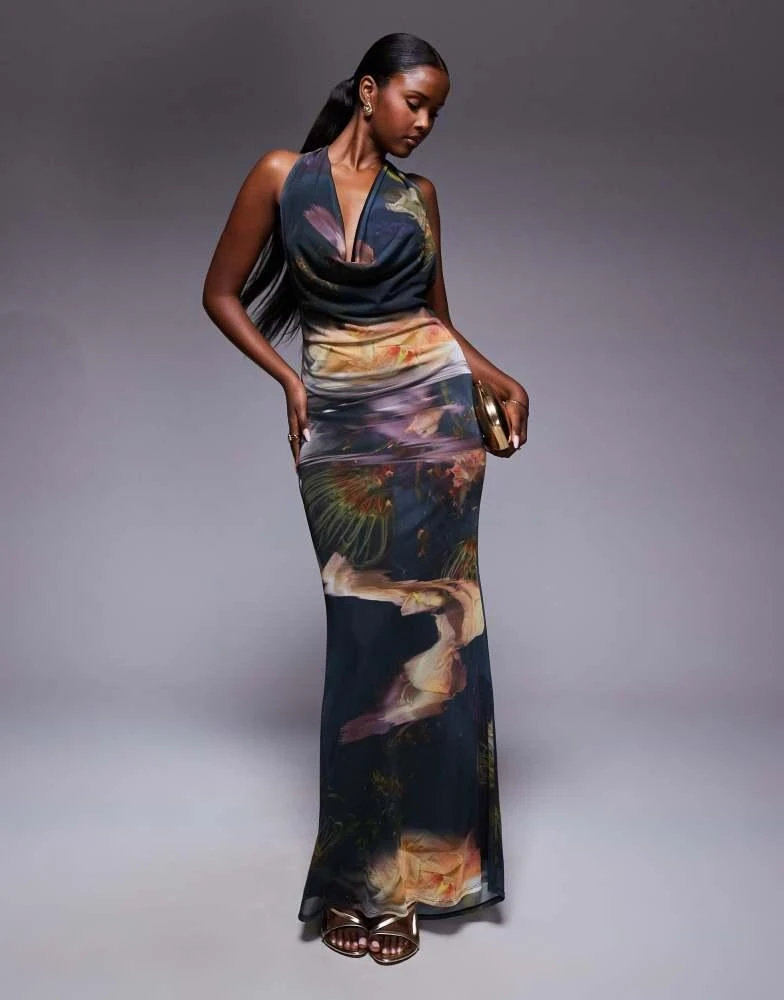 ASOS DESIGN plunge cowl neck maxi dress in blue print  On Sale Now with Up  to 65% Off | Discover Exclusive Deals & Savings at BeyondStyle  Authentic  ASOS Home|women with