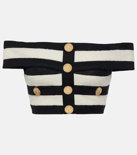 Balmain Striped off-shoulder crop top 1