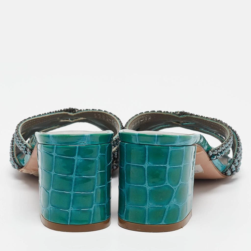 Gina Gina Green Croc Patent Embossed Dexie Slide Sandals Size 38 5