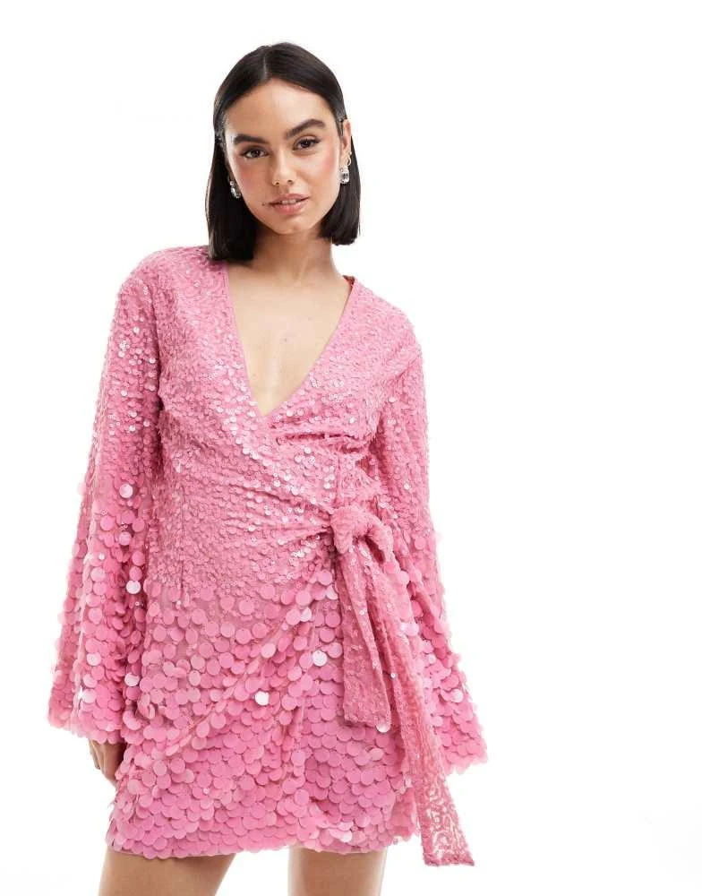 Pretty Lavish Pretty Lavish kimono sleeve embellished mini dress in pink 1