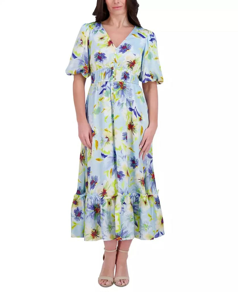Kensie Women's Floral-Print Puff-Sleeve Maxi Dress 1