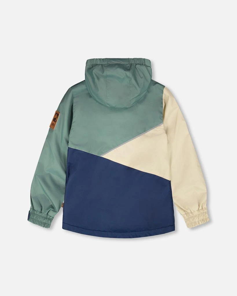 Deux par Deux Mid-Season Jacket in Recycled Polyester Dark Green, Beige and Navy 4