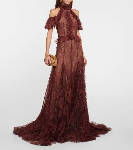 Costarellos Morgana ruffled lace maxi gown 2